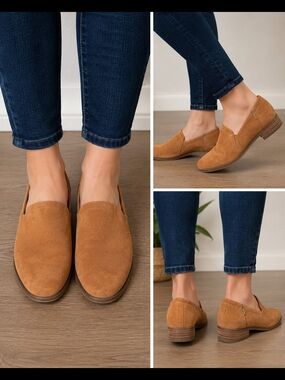 TOMS Women’s Size 6 Tan Suede Slip On Loafers Low Block Heel Casual Shoes